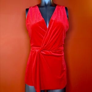 Halston Heritage Red Velvet Sleeveless Wrap Top